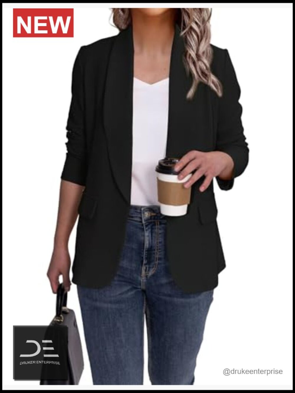 Women's Blazer Business Casual Lapel Collar Long Sleeve Open Front Work Office - Picture 4 of 7